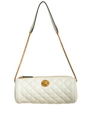 Versace Women's White Leather Gold Medusa Quilted Shoulder Bag Handbag